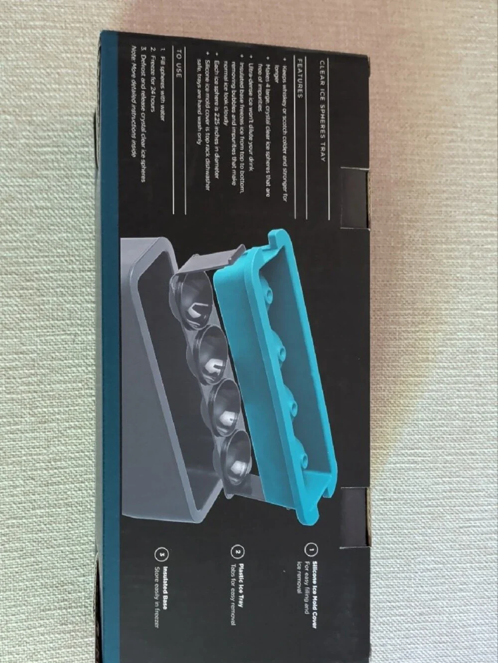 Houdini Clear Ice Sphere Tray — Gray Body with Teal Lid